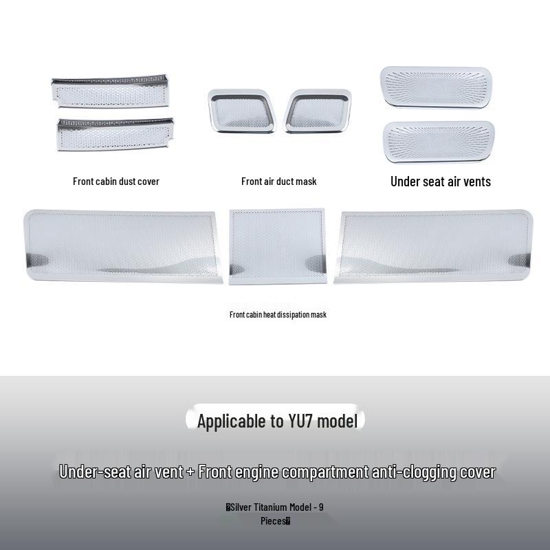 Scratch-Resistant Stainless Steel Dust Cover for Xiaomi YU7 Under-Seat Air Vents.