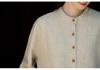 2025 Autumn Cotton Linen Women's Color Block Stand Collar Frog Button Pullover Plus Size Top