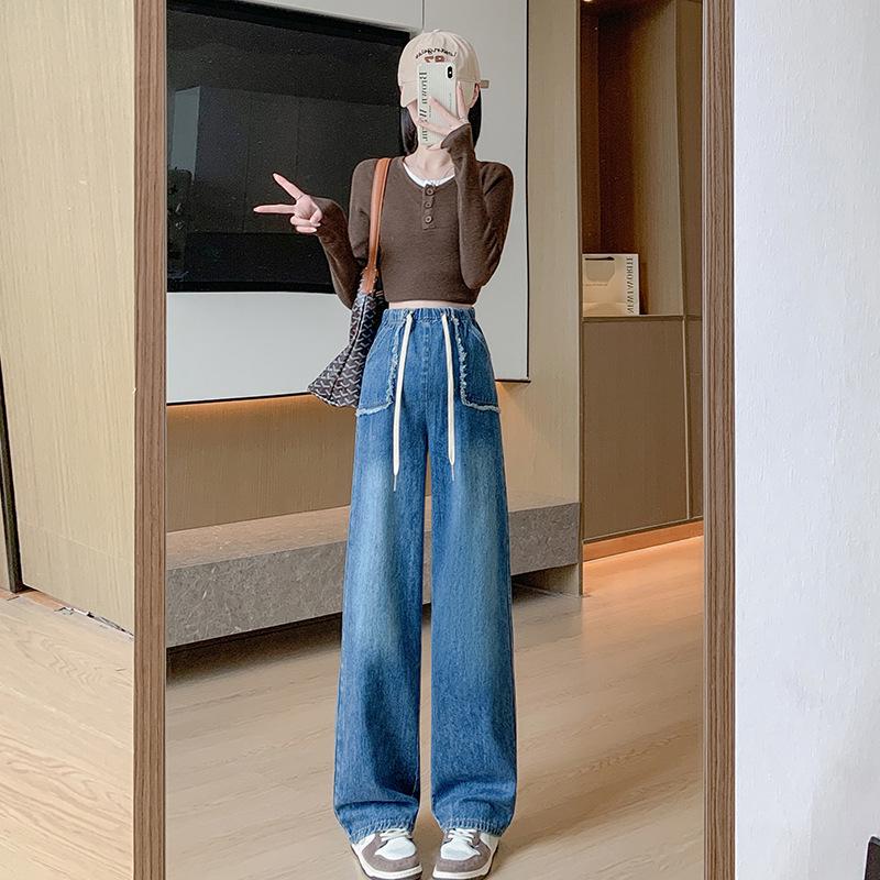 

Весенне-осенние свободные джинсы для беременных на кулиске, с широкими штанинами, длиной до пола M