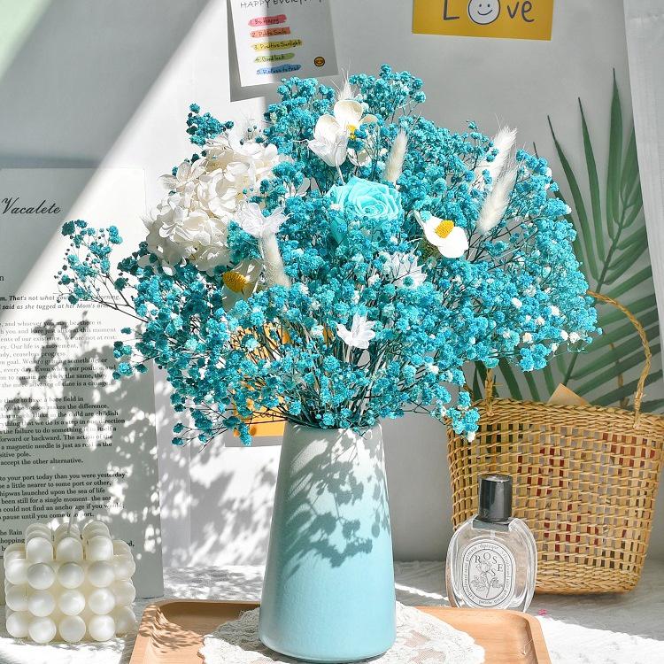 Eternal Rose & Baby's Breath Dried Flower Bouquet - Natural Living Room Decoration