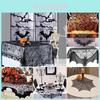 Elegant Black Lace Halloween Tablecloth With Spider Web Pattern For Festive Decor