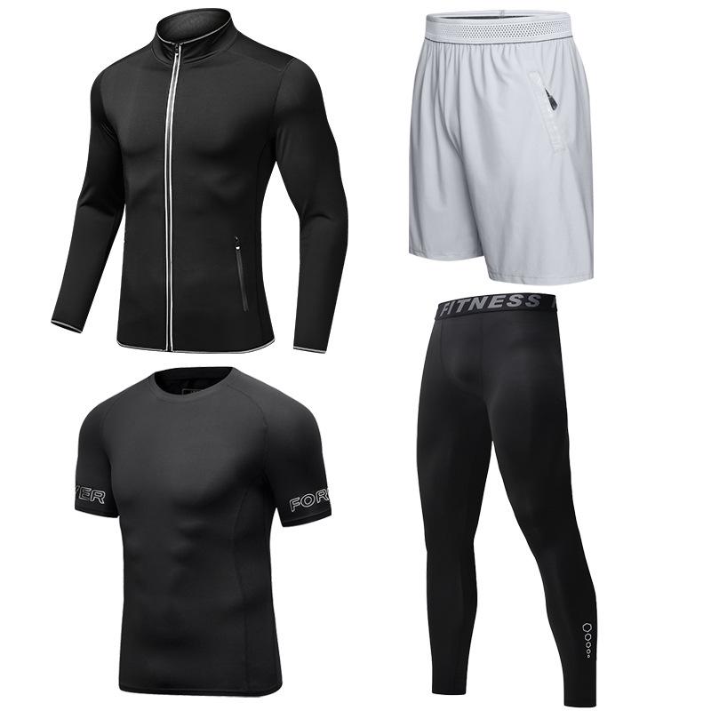 Men's Quick-Dry Reflective Running & Fitness Suit - 4-Piece Set