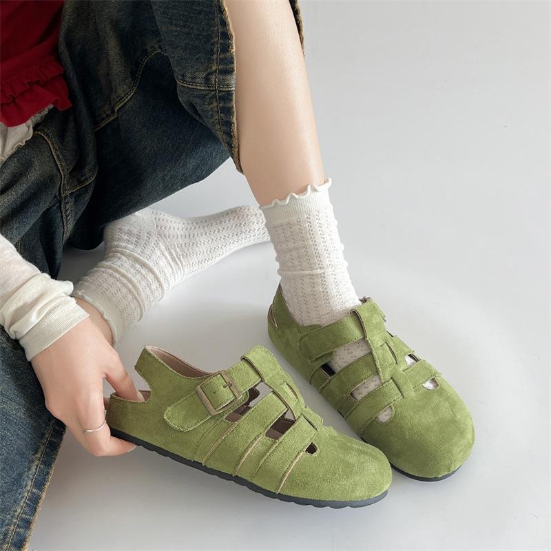 Queen Fan retro non-slip flat-bottomed bag head sandals women's 2025 summer wear with skirt Birkencool slippers