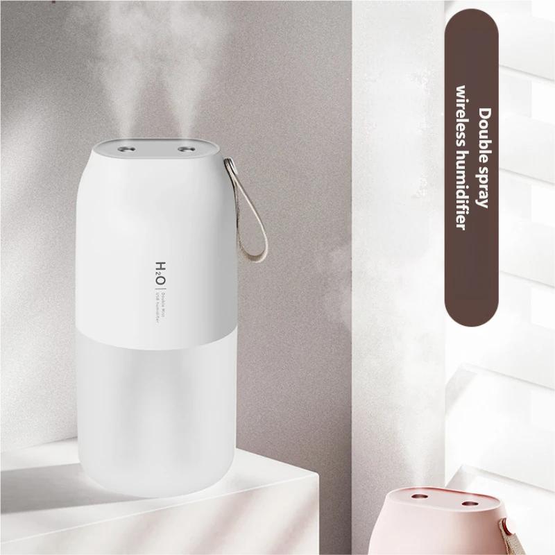 Wireless Rechargeable Air Humidifier Dual Nozzle Cold Fog With Led Night Light Mini Office Car Home Birthday Gifts For Family