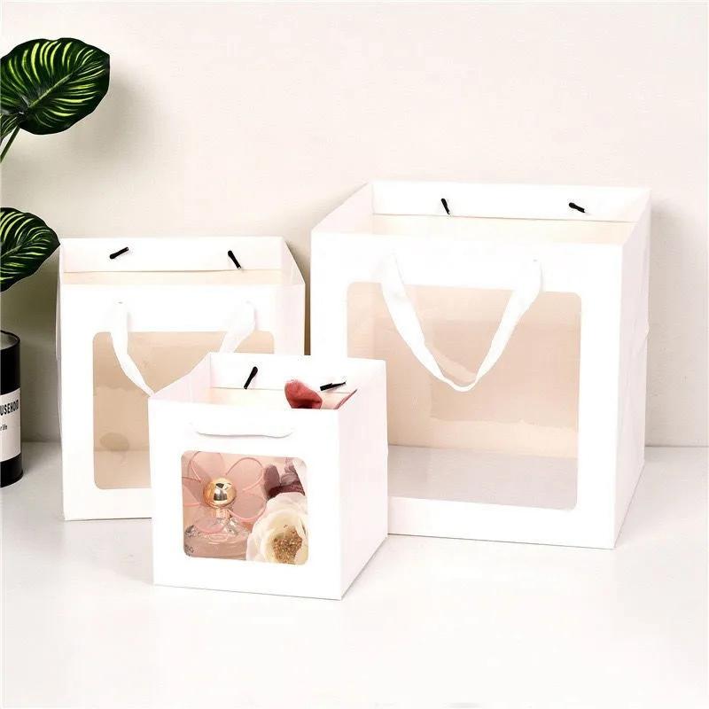 Portable Gift Bag Cookie Box with Window Shopping Bag Scarf Gift Box Birthday Gift Bags Packaging Bag Cake Boxes Wedding Decor