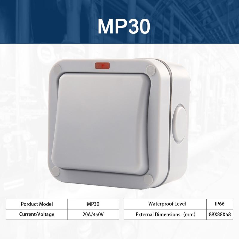 IP66 Außenwandschalter IP66 Wetterfest Staubdicht Drucktastenschalter 1/ 2-fach Lichtschalter 20A Für Haus Garten