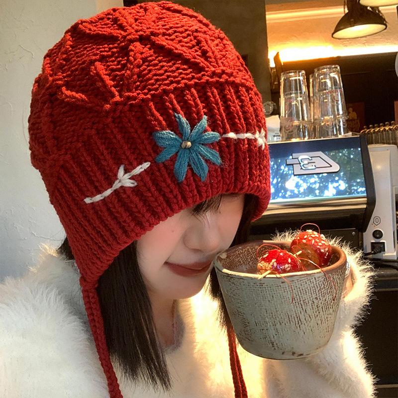 Bohemian Fringed Knitted Headgear Women'S Autumn And Winter Christmas Style Versatile Pullover Hat Showing Face Small Wool Hat Tide