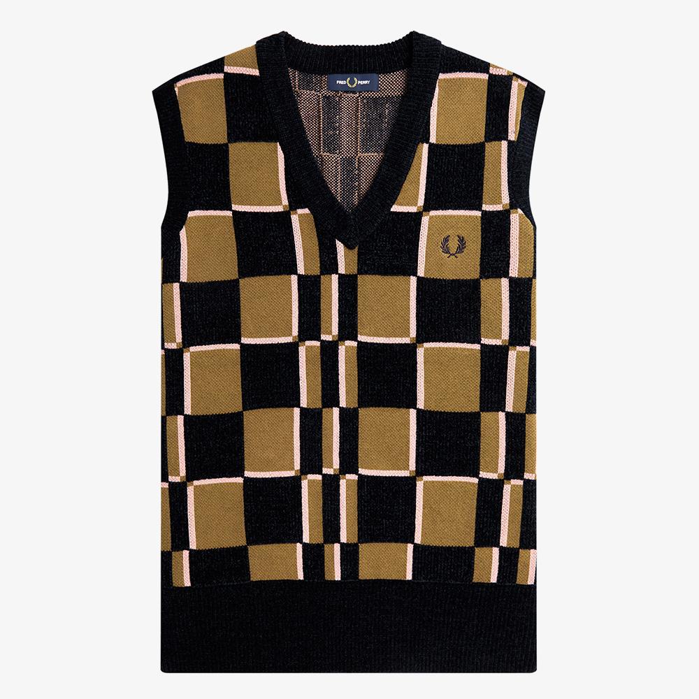 Fred Perry [Sharp] Glitch Checkerboard Vest - Shaded Stone/Navy Afpm2336513-R83