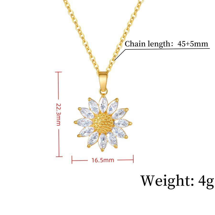 Sunflower Zirconia Pendant Necklace with Clavicle Chain - Women's Luxury Style