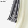 ZANZEA Women Casual V-Neck Splice 3/4 Sleeve Loose Blouse