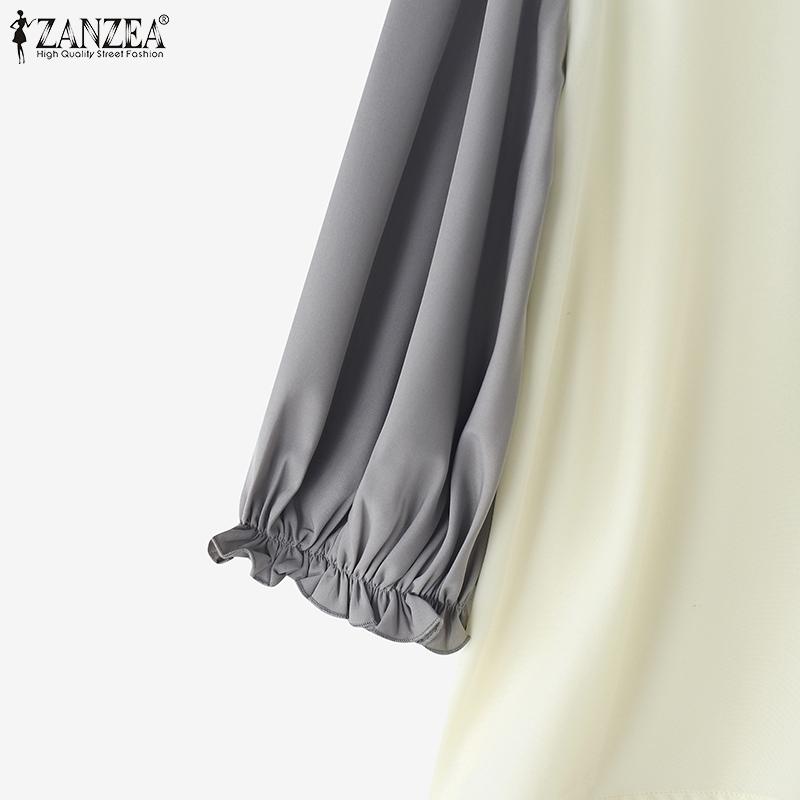 ZANZEA Women Casual V-Neck Splice 3/4 Sleeve Loose Blouse