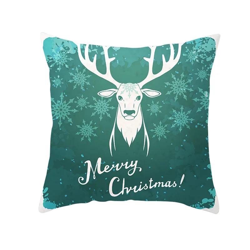 2022 Happy New Year Home Party Decor Cushion Cover Christmas Blue Snowflake Cartoon Printed Pillow Cover Xmas Pillowcase 45x45cm
