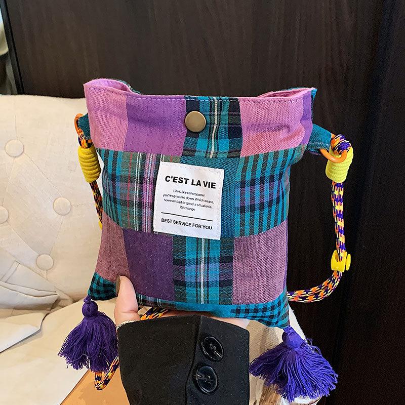 Uformell Retro Rutete Lappeteppe Stilig og Allsidig Lett Design Dame Crossbody-veske