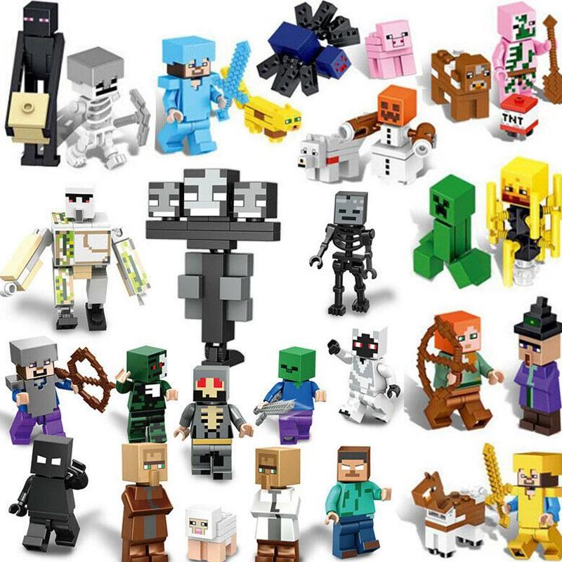 MOC29 My World Minecraft New Educational Fun Building Blocks Small Particles Interlace Pixel Doll Toy Bag Children's Day Gift