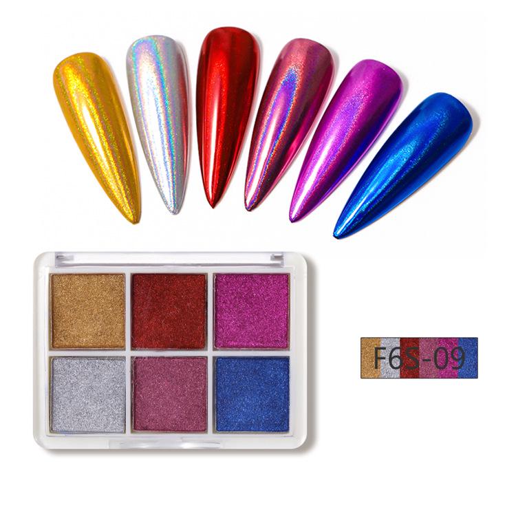 Nail Art 6-Color Magic Mirror & Tycoon Gold Aurora Powder Set