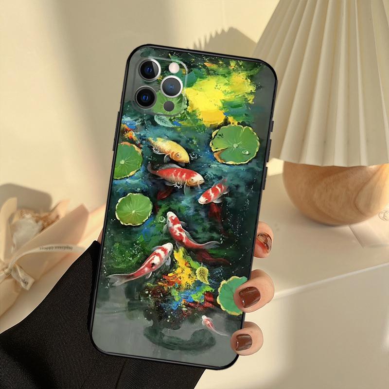 Koi Carp Fish Painting Phone Case For iPhone 15 14 13 12 11 16 17 Pro Max 13 Mini 15 16 Plus 16e 17 Air Cover Funda