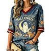 Women's Casual Halloween Print V-Neck T-Shirt for Holiday Party