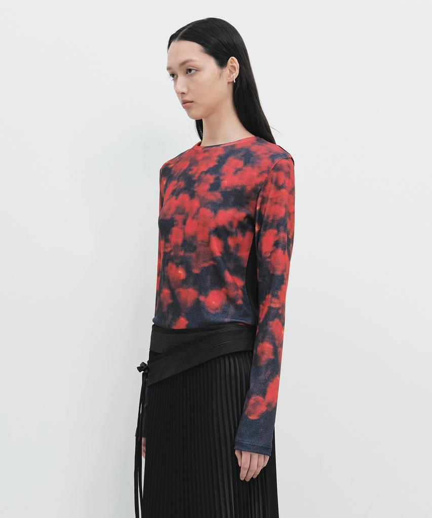 Yunse Long Sleeve Printed Top (Red Flower)