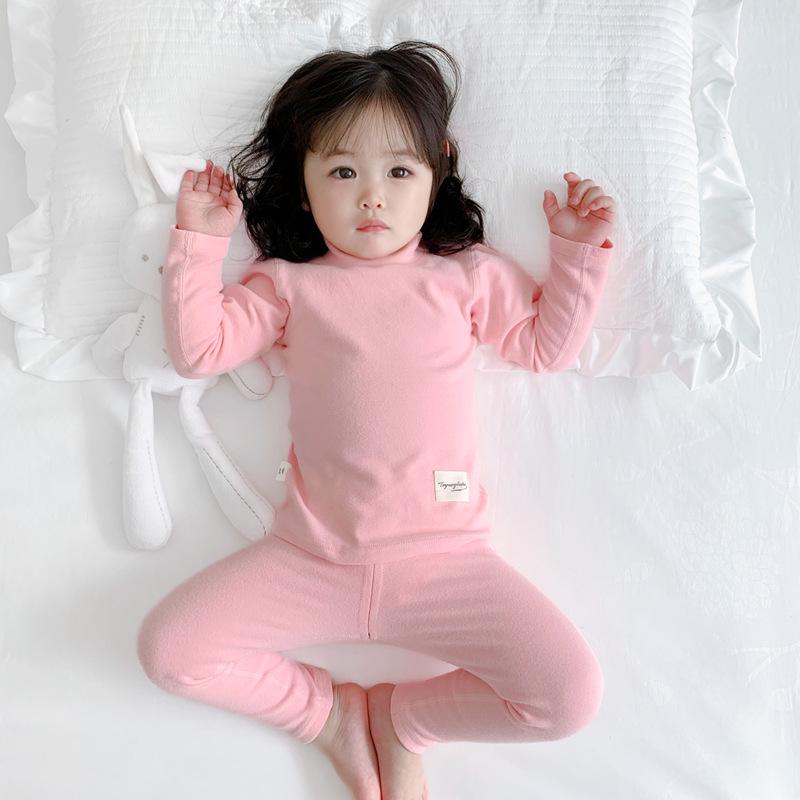 Unisex Baby Cotton Thermal Set: Cozy Brushed High-Neck Top & Trousers for Autumn/Winter
