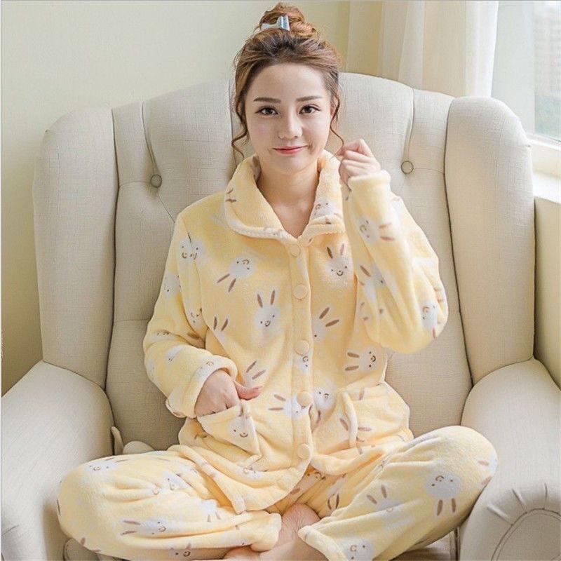 Winter Pajamas Coral Velvet Thickened Small Plus Velvet Warm Coral Long-sleeved Suit Two-piece Pajamas Women Autumn and Winter