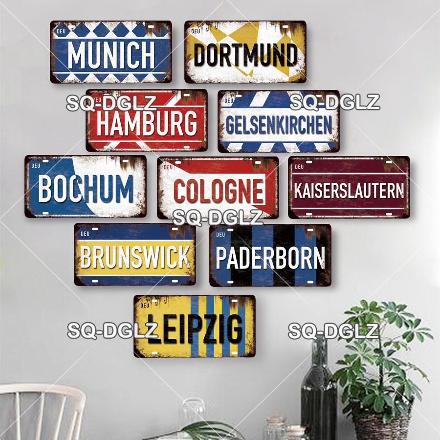 [SQ-DGLZ]Germany City License Plate Metal Sign Vintage Plaque Tin Sign Wall Decor Bar Decor BERLIN Team Flag Poster
