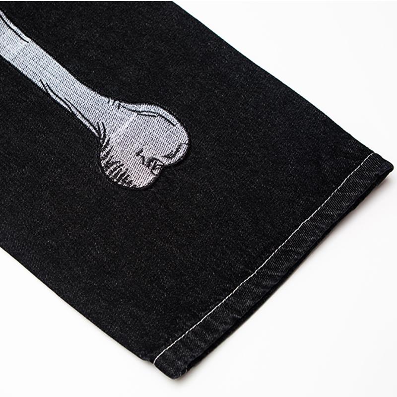 Retro Skull Hand Bone Embroidery Washed Mens Jeans Pants Y2K Straight Casual Oversize Denim Trousers Loose Streetwear Pantalones