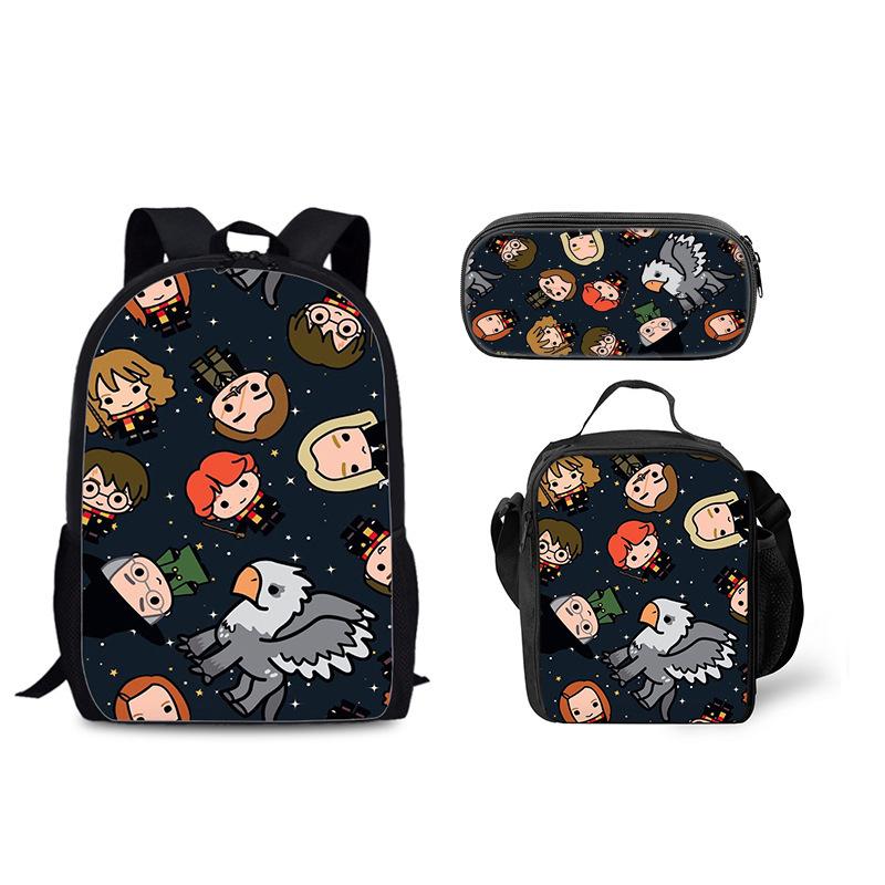 Harry Potter Hogwarts Backpack Trio - Printed School Bag Lunch Bag Pencil Case, Large Capacity Multi-Functional Student Gift