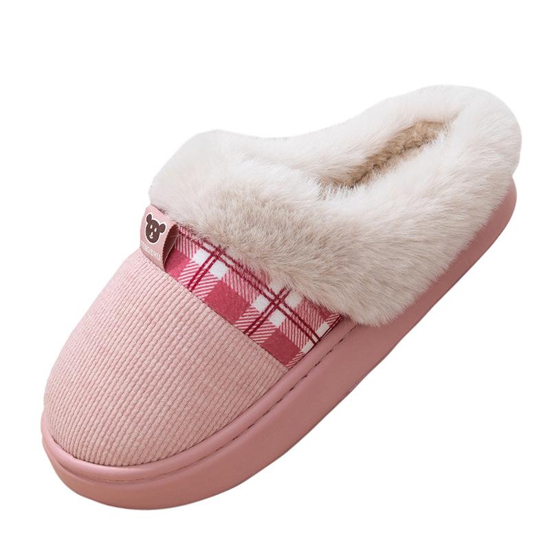 Cotton slippers women's autumn and winter warm indoor home thick bottom non-slip velvet warm feet odorless men's slippers