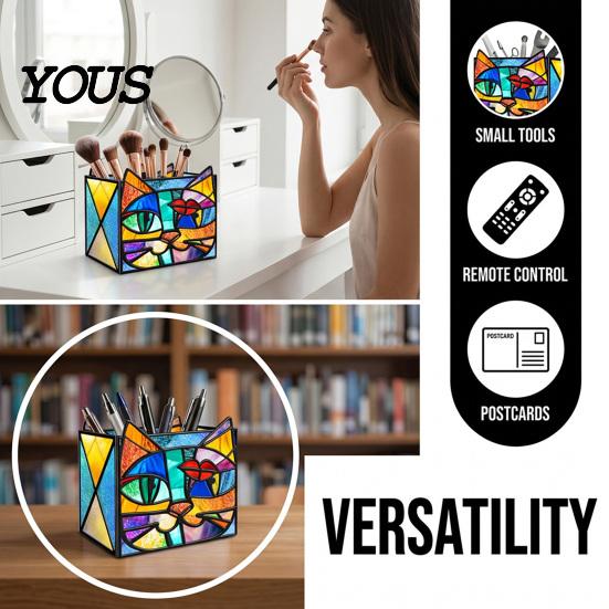 Multi Purpose Desktop Organizer Stained Glass Style Pen Holder, Unique Acrylic Organizer, 3D Exquisite Art Ornament Embossed Relief Pattern