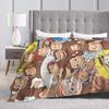 Cartoon Curious George Flannel Blanket  Soft Warm Throw Blanket for Couch Chair Decorative Funny Bedspread Sofa Bed Cover