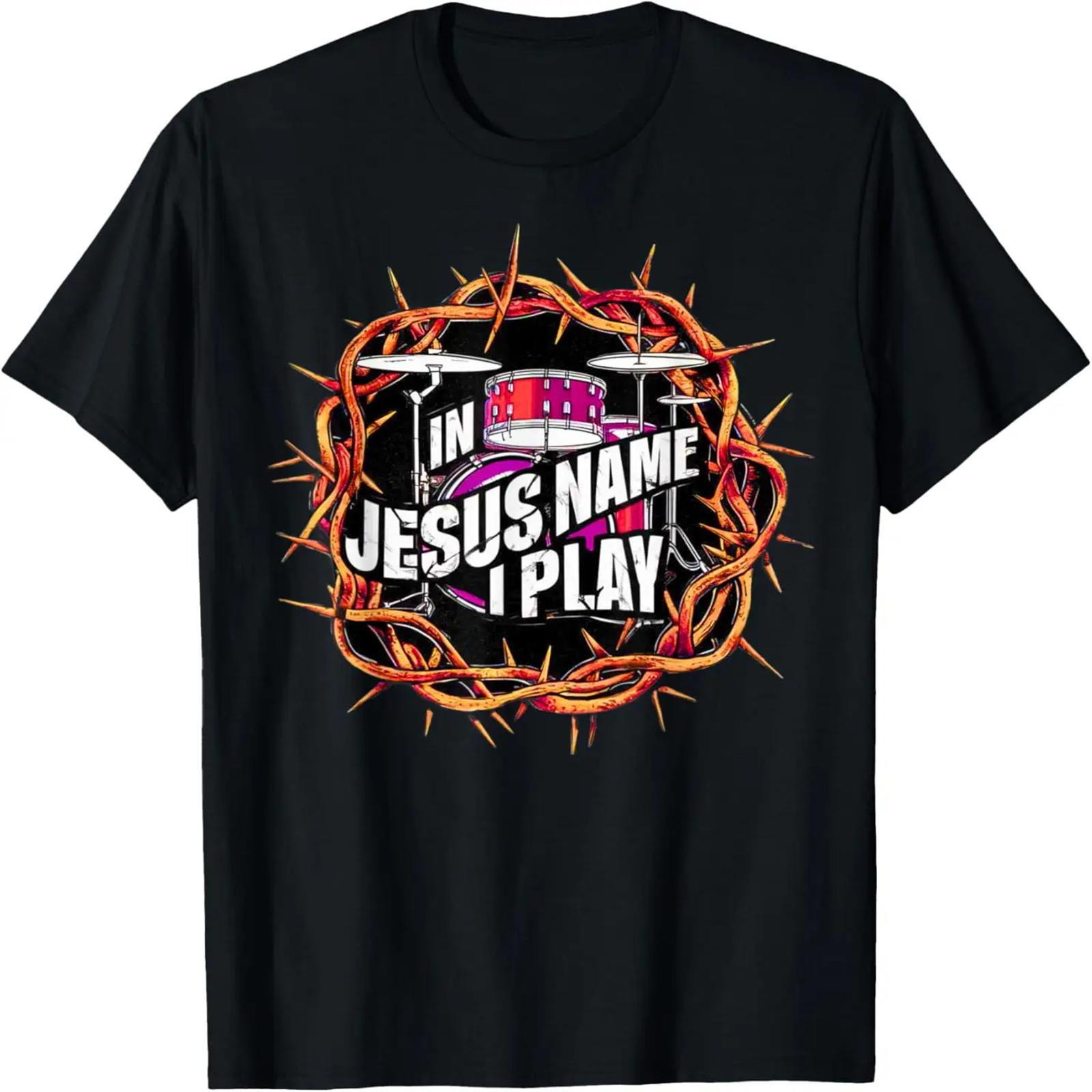 

In Jesus Name I Play Drum Drummer Christian Music Band Drums T-Shirt XXXXXL чорний