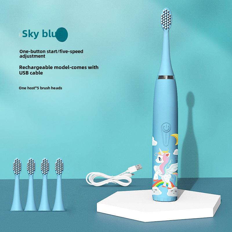 Waterproof Ultrasonic Kids' Electric Toothbrush - Cute Cartoon Design, Soft Bristles, IP7 Rated, Perfect Gift