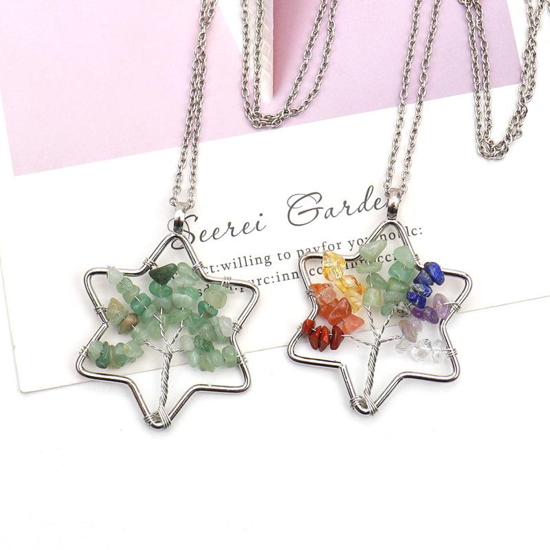 Handmade Hexagram Tree Of Life Necklace Gravel Crystal Pendant N66