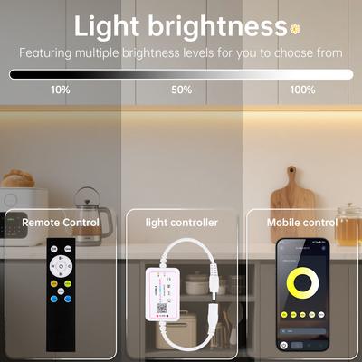 Wireless Bluetooth CCT COB LED Strip Light Dimmable 2700K-6500K LED Tape CRI90 APP Remote Control For Cabinet Counter Kitchen TV