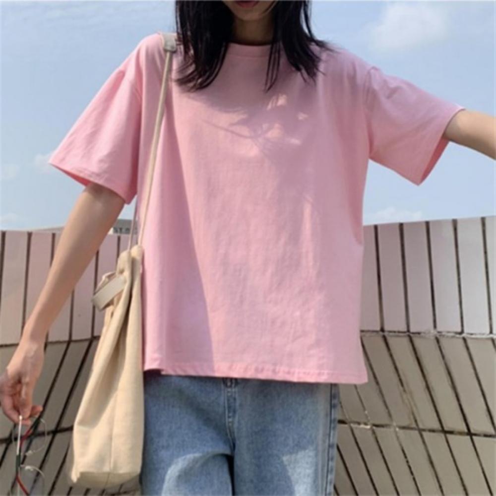 New Arrivals Open Run Women Round Neck ShorT Sleeve T shirT Loose fiT Solid