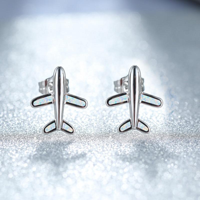 Ebay rose gold opal airplane stud earrings femininity simple and versatile ins ear jewelry