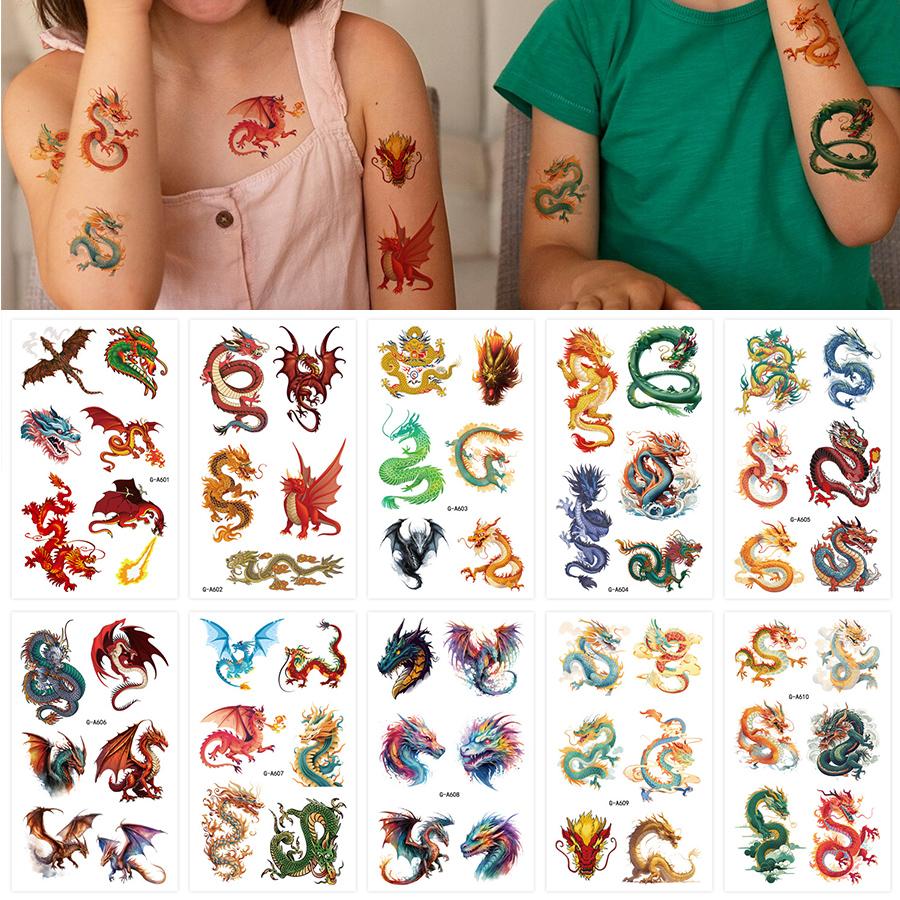 Waterproof 10 Sheets For Women Men Fake Tattoos Fake Tattoo Body Art Arm Chinese Dragon Temporary Tattoo Accessories