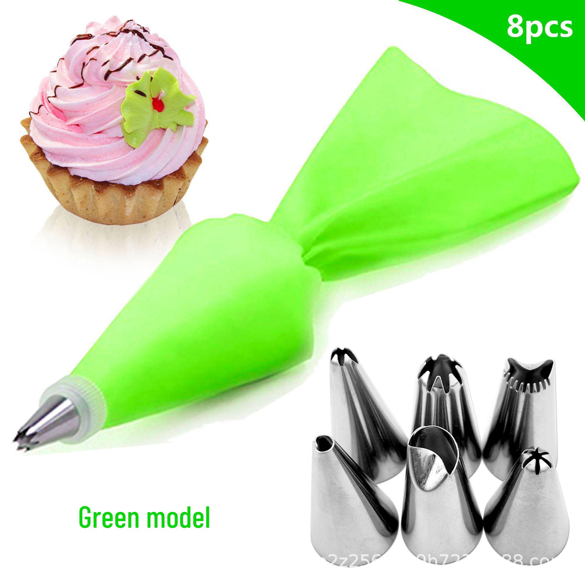 8-Piece Cake Decorating Set: 4 Colors, 6 Piping Nozzles & Bags, Stainless Steel White with F6 Nozzle 8-Piece Set