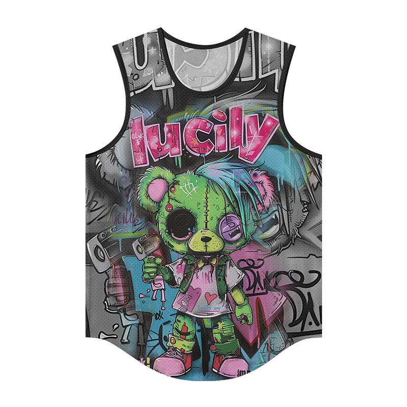 Summer Round Neck 3D Cartoon Pattern Printed Top Fashionable Casual Sleeveless Vest Men's T-shirts