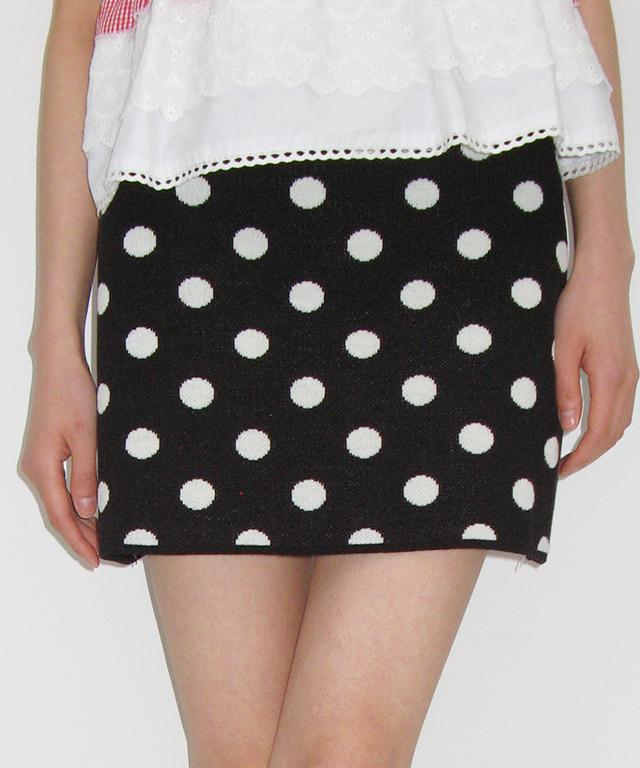 Ronron Dot Pattern Banding Knit Mini Skirt Black White Dot