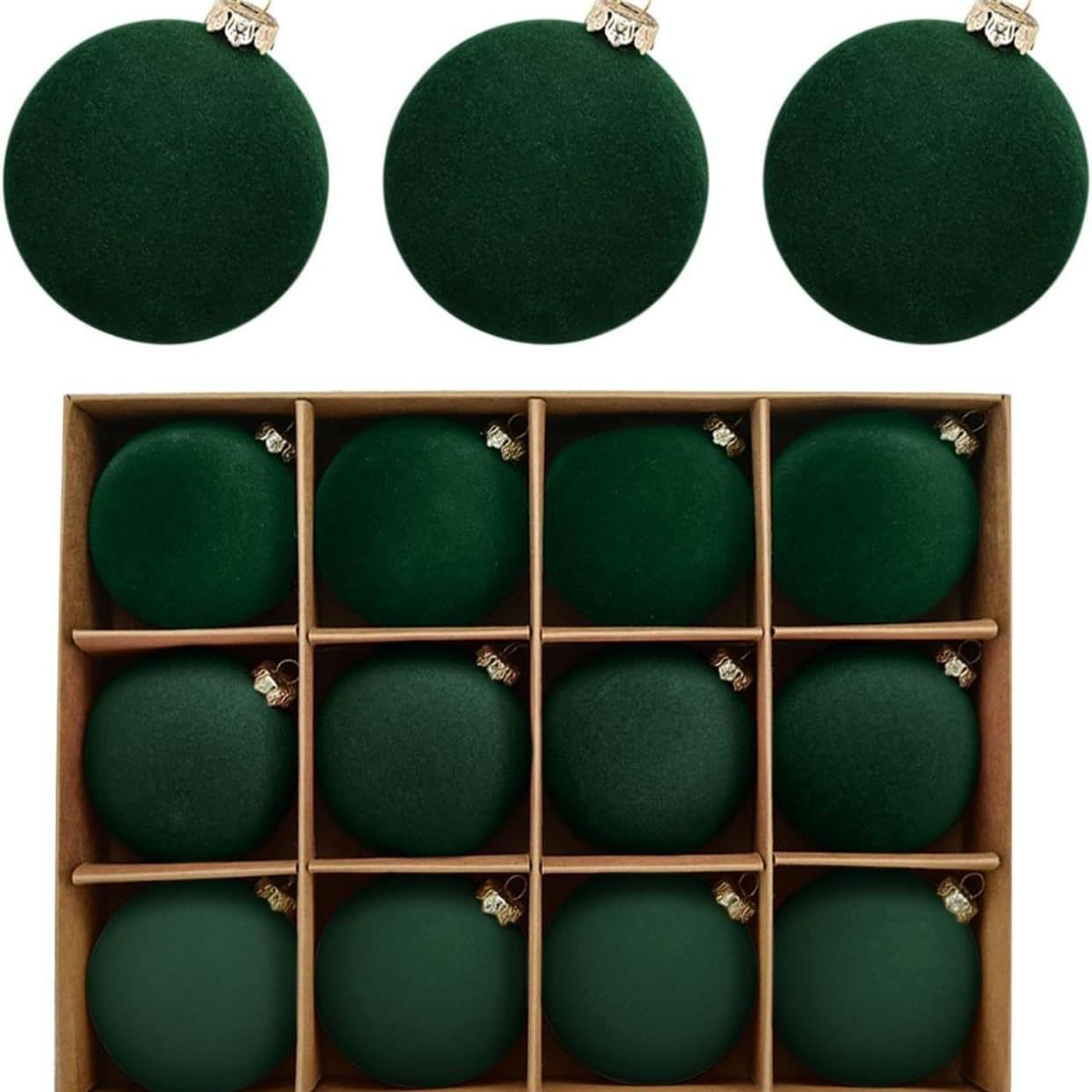 Flocked Christmas Tree Ornament Ball темно-зеленого
