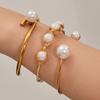 18k Gold Plated Natural Freshwater Pearl Open Cuff Bracelet - Simple, Stylish Copper Design