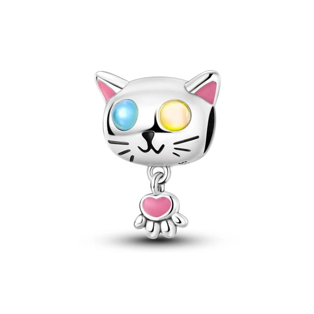 925 Silver Cute Cat Charm Pendant Beads for DIY Jewelry Making Bracelet Necklace Women Fine Gift