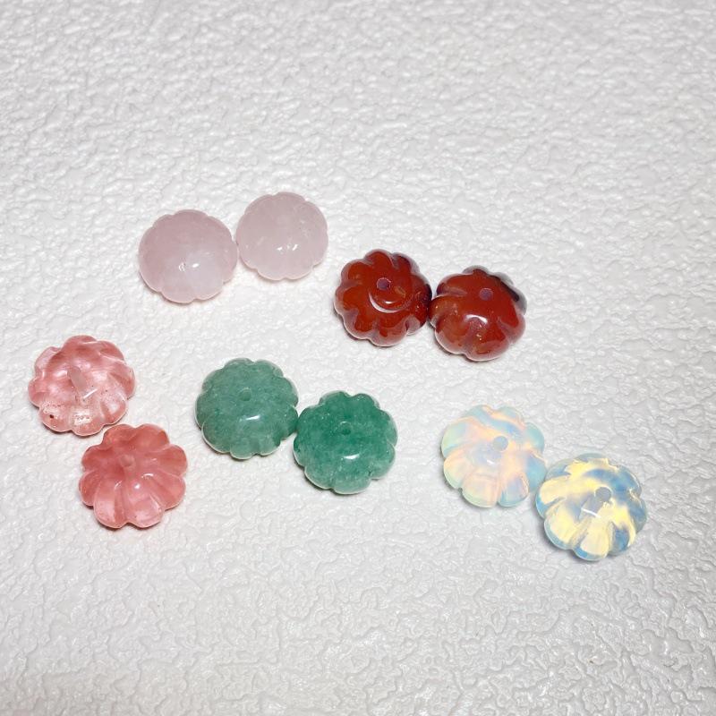 Agate Natural Stone Carved Flat Pumpkin Spacer Beads for DIY Jewelry Accessories