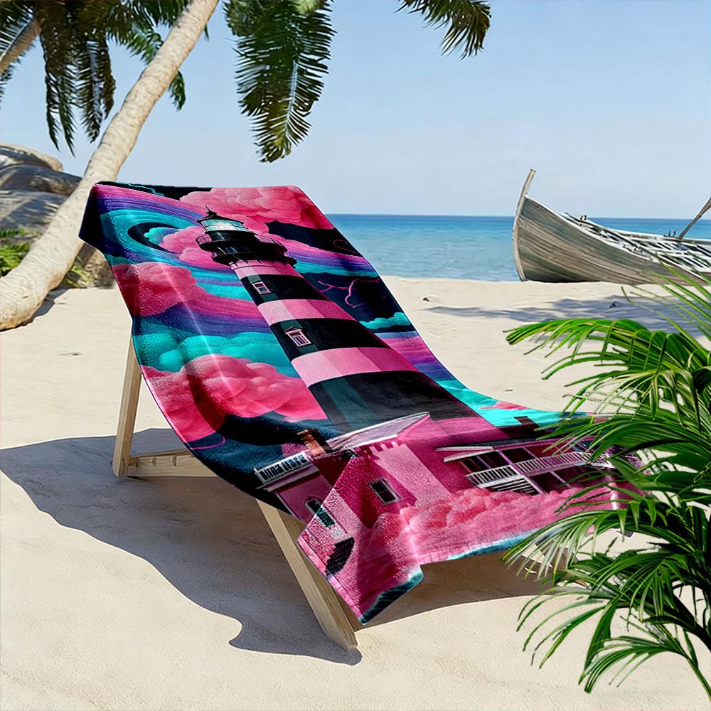 Whimsical lighthouse dreamscape Print beach towel, quick drying, suitable for travel, outdoor sports, jogging, the beach and swimming, gift