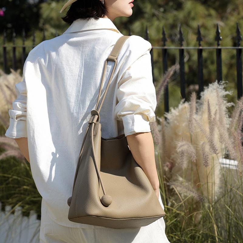 Bucket Bag, Light Luxury Hobo Women's Top Layer Cowhide Tote Bag, Commuting Large Capacity Shoulder Bag, Genuine Leather Women's Bag
