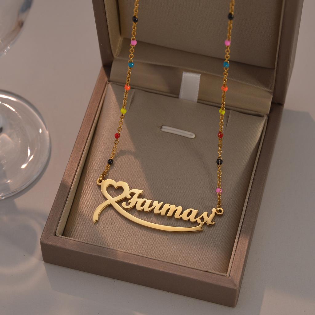 Atoztide Personalized Custom Name Necklace for Women Color Bead Link Chain Stainless Steel Letter Fashion Pendant Jewelry Gift