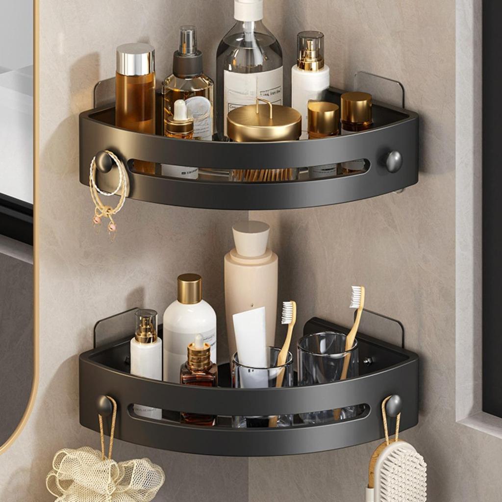 3-layer Black Plastic, Wall Mounted, Bathroom Shelf, Space Saving Design, Suitable for Kitchen, Bathroom, Shampoo, Soap and Other Storage