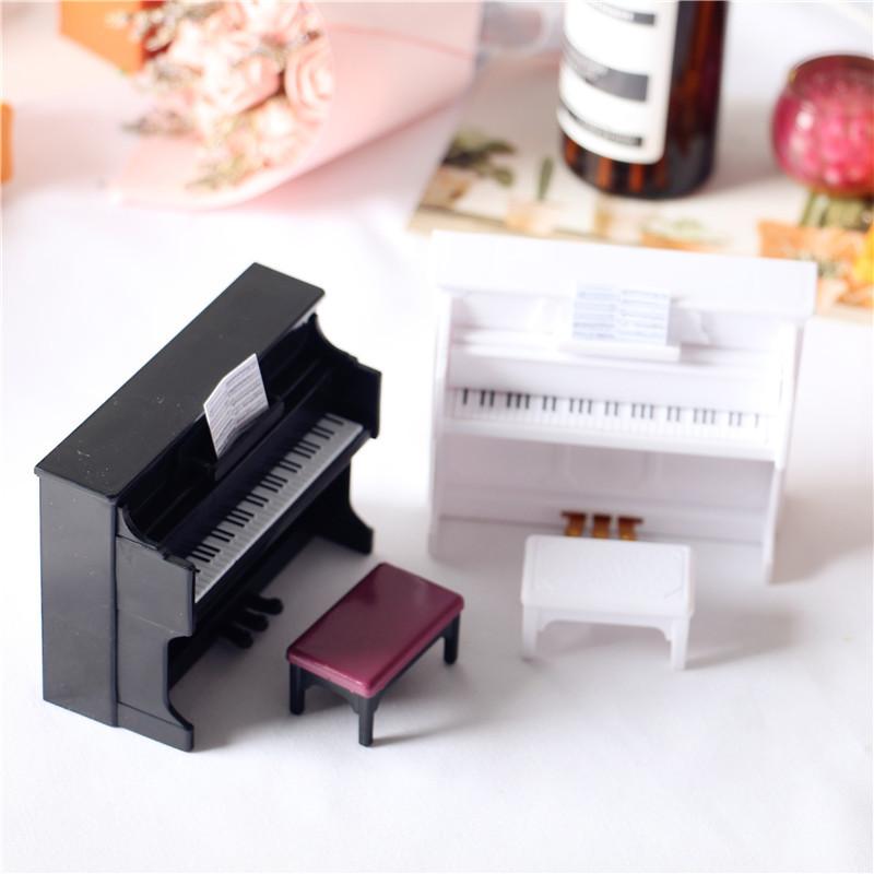 112 Dollhouse Mini Piano With Stool Musical Instrument Model For Doll House Accessories Decor Miniature Retro Piano Set