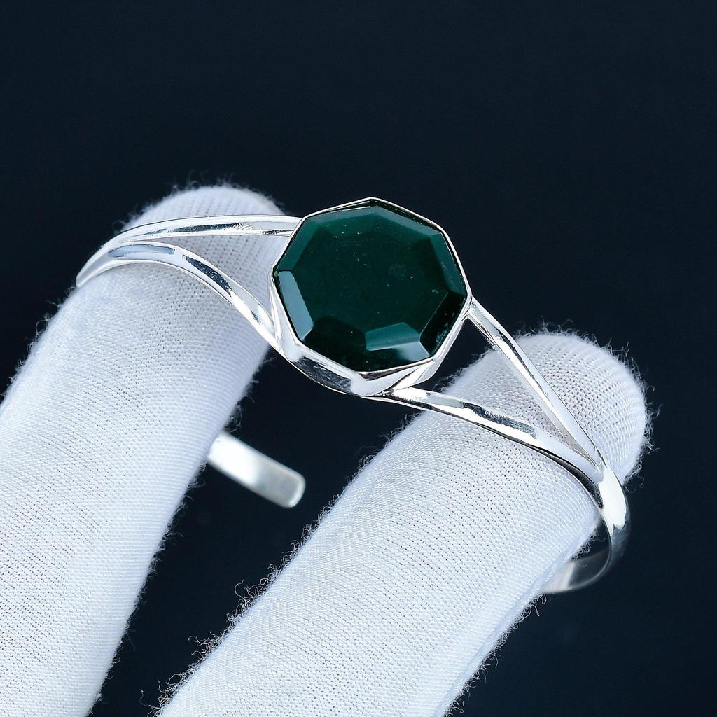 Grüner Turmalin Sechseck Edelstein Handgefertigter Armreif 925 Sterling Silber Armreif, Turmalin Armband für Ehefrau, Unisex Armreif zum Verschenken